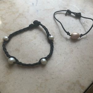 Set of 2 fresh water pearl hand braided bracelets
